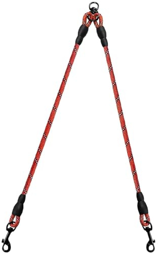 Doppelleine für 2 Hunde aus Kletterseil, verstellbar, 75 cm Länge, rosa, 360° drehbare Verbindung gegen Verwicklungen, robust und sicher