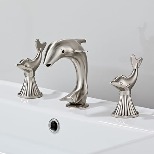 Mitigeur de Lavabo Robinet de Salle de Bain Rétro à 3 Trous En Laiton Brossé avec Mitigeur Thermostatique