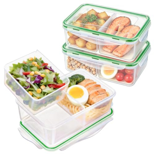 EASYLOCK Food Storage Container for Meal Prep & Lunch, 1151ML, 3 Pack | Microwavable Bento Lunch Box, Airtight Food Container with 2 Compartments, Leakproof, Salad, Snacks, Hot & Cold Foods