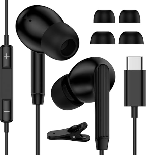 USB C Headphones Wired Earphones for Samsung Galaxy S26 Ultra S25 S24 S23 S22 S21 A17 A16 A56 A55 A54 A36 A35,Type C In Ear Wired Earbuds with Mic & Volume Control for iPhone 17 Air 16e 15 Pro,Google