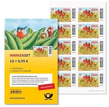 Deutsche Post Briefmarken 10x 0,95€ Briefmarken selbstklebend, für Standardbriefe bis 20g & Postkarten, Markenset Der kleine Drache Kokosnuss