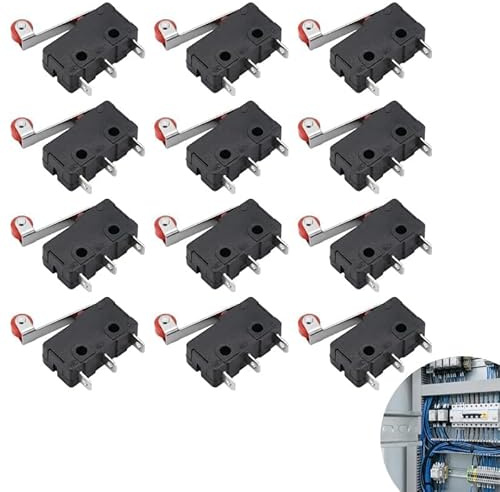 Conjunto de 12 Microinterruptores de Palanca Micro Interruptor Final de Carrera SPDT 5A 250V con Alta Durabilidad y Fiabilidad para Electrodomésticos, Equipos Electrónicos y Automatización