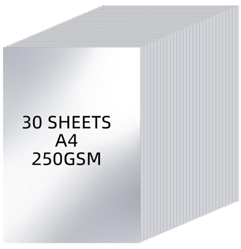 APXEL Bastelkarton A4, 60 Blatt Spiegelkarton Silber 250g/m² Bedruckbare Kartonpapier Buntes A4 Papier Glitter Bastelpapier für DIY Handwerk Scrapbooking GrußKarten (21x29.7cm )