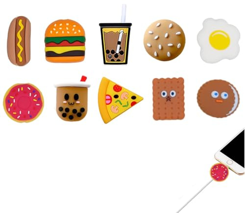 Gaodercha 10 Pcs Silicone Food Cable Protection PVC Cable Protectors Burger, Pizza, Milk Tea, Sausage Shape Charger Cables Saver Wire Cord Protective Cover For Phones Chargers