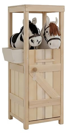 Relaxdays Hobby Horse Stall, für 2 Pferde, Natur | Steckenpferdstall mit Futtertrog, HBT: 97x35x25 cm, Pferdestall, Holz
