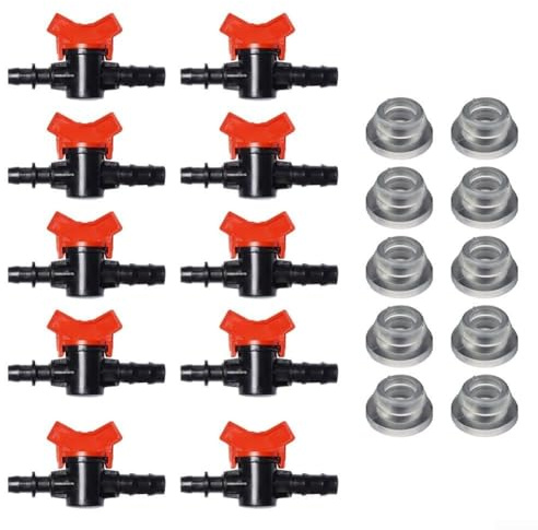 Septoolshop Tropfbewässerungsrohr-Schalterventil, PVC-Kugelhahn, Ein-Aus-Durchflusskontrolle für Garten- und Landwirtschaftsrohre, 16 mm, 20 mm, 25 mm, rot, einfache Installation, 10 Stück (16 mm)