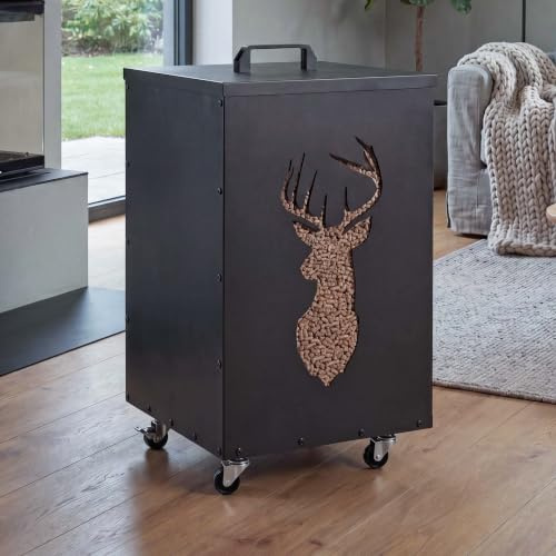 Mendler Pelletbehälter HWC-Q30 Hirsch 65x36x36cm - anthrazit | Pelletbox, Aufbewahrungsbox, für z.B. Tierfutter, Rollen, Füße