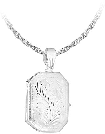 Tuscany Silver Women's Sterling Silver Medium Rectangle Engraved Locket Pendant on Rope Chain of 46cm/18