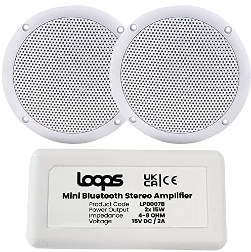 Loops Wireless/Bluetooth Amplifier & 2x 80W Ceiling Speaker Kit–Compact Home Hi-Fi Amp