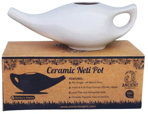 Healthgoodseu Pot En Céramique Pour Nettoyage Nasal Avec 10 Sachets De Sel De Neti