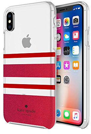 Incipio Apple iPhone X Kate Spade New York Protective Hard-Shell Case - Charlotte Stripe Red/Red Glitter