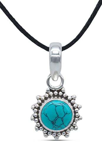 mantraroma Kettenanhänger 925 Silber Türkis Edelstein Kettenanhänger Damen Sterling Silber Halskette Anhänger Geschenk (MAH-126-15)