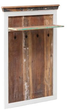 Woodkings® Garderobenpaneel Holz weiß Wandgarderobe Perth massiv, rustikal Mehrfarbig Flurmöbel Vintage, Garderobe mit Kleiderhaken, Ablage