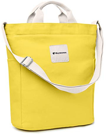 MAYMOONER Canvas-Tragetasche mit Reißverschluss und Tasche, lässiger Crossbody-Planer, Hobo-Tasche für Damen, gelb, Medium