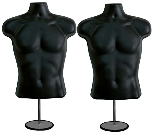 DisplayTown P78B660A Schaufensterpuppen-Torso mit Ständer, Kleiderform, T-Shirt, Ausstellung, Arbeitsplatte, hohler Rücken, Größe S-M, Schwarz, 2 Stück