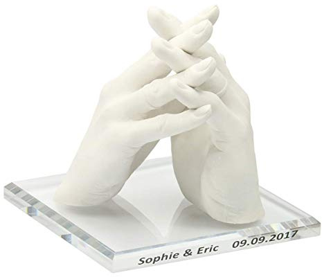 Lucky Hands Family & Wedding Abformset DUO | 3D Handabdruck Set DIY für 2 Erwachsenenhände | Gipsabdruck für Hochzeit, Familie, Kinder & Jugendliche (inkl. Acrylsockel 18 x 18 cm | mit Beschriftung)