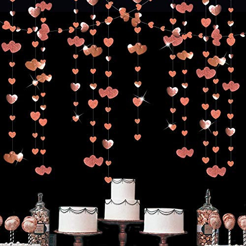 52 Ft Rose Gold Heart Pender Guirlande Garlitter Papier métallique Streamer bannière pour Anniversaire fête des mères Bachelorette Engagement Mariage Bridal Douche Anniversaire Valentines Décorations