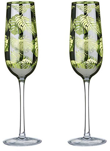ARTLAND - Tropical Leaves Range - Champagne Flutes Set of 2-300 ml Capacity Per Champagne Glass - Elegant Silver - Champagne Flutes - Handcrafted Prosecco Glasses - Great Champagne Gift Set