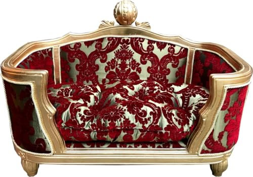 Harald Glööckler Pompöös by Casa Padrino Luxus Barock Hunde & Katzenbett Deluxe Bordeaux Bouquet Muster/Gold