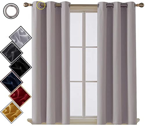 funky gadgets Blackout Curtains for Bedroom Thermal Insulated Blackout Curtains 70 to 90% Light Blocking Eyelet curtains for Living Room 2 Panels, 46 x 90 Inch, Silver Grey
