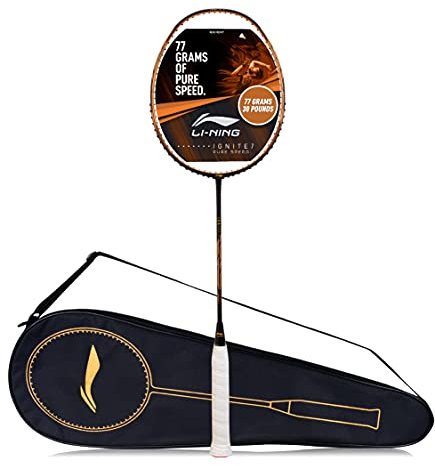 Li-Ning Ignite 7 Speed Carbon Fibre Un Strung Badminton Racket with Full Racket Cover (Black/Gold) | for Intermediate Players | 77 Grams | Maximum String Tension - 30lbs