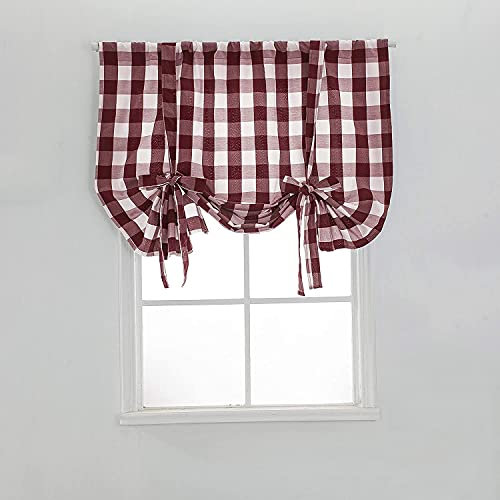Lsimeru Raffgardine Scheibengardine Blickdicht Kurz 116cm Breit Rot Weiss Kariert Bändchenrollo Bistrogardine Fenster Rollo Kleine Gardinen Küche Wohnzimmer Schlafzimmer