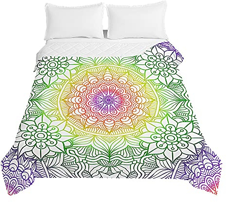 Surwin Tagesdecke Bettüberwurf Steppdecke für Doppelbett Einzelbett,Mikrofaser Wattiert Gesteppt Bettdecke 3D Mandala Druck Dünne Tagesdecken mit Ultraschall Prägung (Farbverlauf Grün,150x200cm)