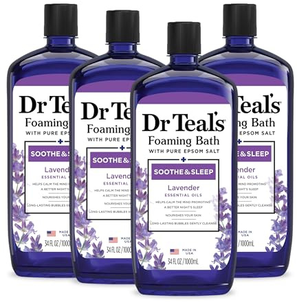 Dr Teal's Foaming Bath with Pure Epsom Salt, Soothe & Sleep with Lavender, 34 fl oz (Pack of 4)