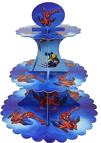 AEX 3 Tier Cake Cardboard Desserts Stand Display Tower Beautiful Birthdays Baby Showers Wedding Anniversary Decor Party Supplies Tableware (Spiderman)