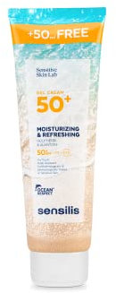 Sensilis - Gel Crema SPF50+, Fotoprotector Fluido, Refrescante e Hidratante, con Hierba Santa y Vitamina E, Protección UVB y UVA, para Todo Tipo de Pieles, Ocean Respect - 250 ml