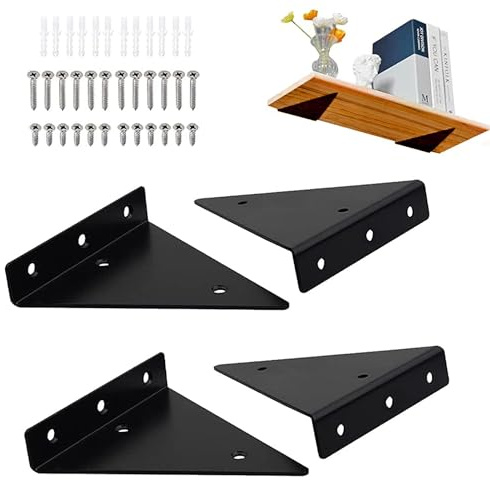 4 Packungen schwebende Regalhalterungen, 10,2 x 7,6 cm, kleine Regalhalterungen, schwebende Regalhalterung, 10,2 cm, schwebende Regalhalterungen, platzsparende dreieckige versteckte Regalhalterungen