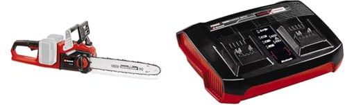 Einhell Motosierra sin cable GE-LC 36/35 Li-Solo Power X-Change & Originale Cargador Power-X-Twincharger 3 A Power X-Change (iones de litio, carga paralela