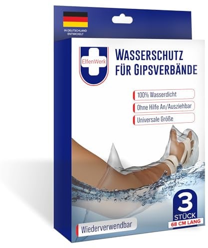 ElfenWerk® Gipsschutz wasserdicht Arm [selbst anziehbar & wieder verwendbar] | 3er Pack Duschschutz Arm | Wasserschutz für Gipsarm zum Duschen & Baden - Gips Wasserschutz Arm