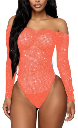 RSLOVE Corpo da Donna Body A Rete Guardare Attraverso Teddy Sexy in Pizzo Taglia Unica Rosa Chiaro