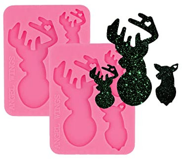 AMZTOART Super glänzende Weihnachts-Hirsch-Buck-Familie-Harz-Form zum Selbermachen, Schlüsselanhänger, Kunst, Silikonformen, Basteln mit Epoxy
