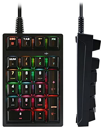 Lazmin112 Teclado Numérico, 21 Teclas con Cable Interruptor Azul Teclado Mecánico Color LED USB Portátil K21 Numpad Ergonómico para Computadora Portátil PC