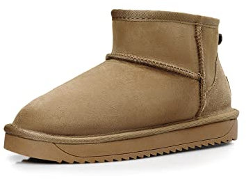 ROSIANNA Damen Klassische Mini Mode-Stiefel Wasserdicht Schlupfstiefel Leder Winter Boots (Chestnut, adult, numeric_40, numeric, eu_footwear_size_system, medium)