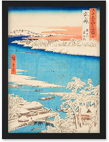 Artery8 Sumida River, Snowy Morning Musashi Province Utagawa Hiroshige Japanese Woodblock Artwork Framed Wall Art Print A4