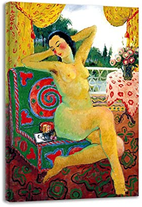 GEILEX Pan Yuliang Window Famous Paintings On Canvas. Famous Posters and Prints Reproduction Wall Decor Canvas Art Pictures Ready to Hang 70x105cm(27.6x41.4in) Inner Framed
