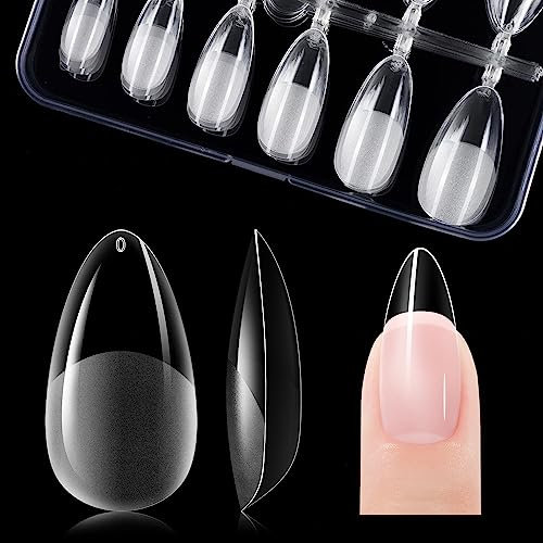 Gelike ec Mittlere Mandel Nagelspitzen – Vollständige Abdeckung,Mittlere nageltips Weiche Gelspitzen,Vorpolierte Künstliche Nägel Tips aus PMMA-Harz für Frauen,Salon,120 Stück,12 Größen