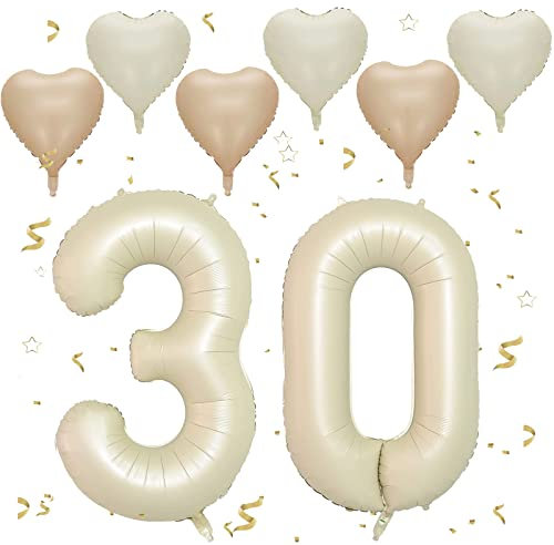 VUCDXOP Cremefarbe Luftballon 30, XXL Riesige Geburtstag Ballon 30, 40 - 101cm Ballon Zahl Deko Folienballon Zahlen 0 & 3, Geburtstagsdeko Jubiläum Party Deko, Fliegt mit Helium (Nummer 30)
