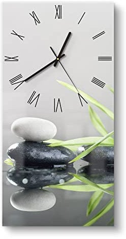 DEQORI Glasuhr | horizontal 30x60 cm | Motiv Naturstein Arrangement | große XXL Design Uhr aus Glas | leise Wanduhr für Wohnzimmer & Küche | Moderne Hingucker Uhr für die Wand