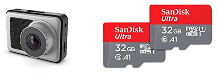 KitVision Dash Cam 720p Observer Dashcam – Black/Silver & SanDisk Ultra 32 GB microSDHC Memory Card + SD Adapter with A1 App Performance Up to 120 MB/s, Class 10, U1 (Twin Pack)