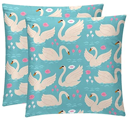 Swan Kissenbezug, niedlich, blau, 2 Stück, dekorativer quadratischer Kissenbezug, Kissenbezug, Heimdekoration, Dekorationen für Sofa, Couch, Bett, Stuhl