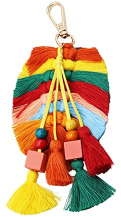 BYVUTE Boho-Blatt-Schlüsselanhänger, Pompom-Quaste, Makramee-Charm, Schlüsselanhänger, bunt, Auto-Schlüsselanhänger, Tasche, Geldbörse, Anhänger für Frauen und Mädchen, Mehrfarbig, 9*20 cm