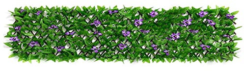 Clôture en faux lierre – Brise-vue en forme de feuille avec fleurs violettes décoratives réalistes pour jardin, balcon, extérieur Zorq