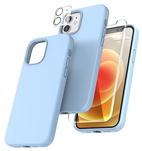 TOCOL für iPhone 12 Hülle Silikon, Stoßfest Anti-Rutsch Anti-Fingerabdruck Kratzfest Handyhülle für iPhone 12 Case, Himmelblau