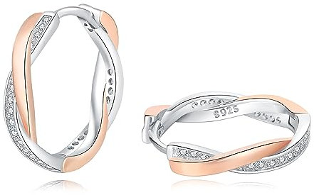 Sterling Silver Hoop Earrings,Rose Gold Hoop Earrings for Women,Twist Hypoallergenic Earrings for Girls,Cubic Zirconia Rose Gold Hoops Rose Gold Small Hoop Earrings Rose Gold Earrings Jewellery Gift