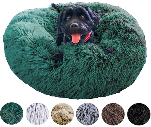 Grand Filippo Fluffy Hundebett mit waschbarem Bezug 65 cm - Handgefertigt Hundebett Flauschig - Hundekissen Flauschig - Katzenbett Maschinenwaschbar - Rund Katzenbett Grün