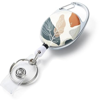 RabbFit Badge Reels Retractable,Double Sided Color Print Pattern Retractable Badge Holders,with Retractable Keychain, Badge Clip and Key Ring,Durable Nylon Retractable Rope,Bohemian Leaf